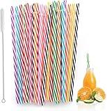 Dxlam 25 PCS Plastic Straws, 9" Reusable Plastic Straws with 1 Brushes, 8 Colors Replacement Drinking for Tumblers, YETI, Jars, Stanley, Starbucks