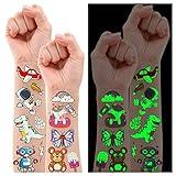 Partywind 380 Styles (30 Sheets) Luminous Tattoos for Kids, Mixed Styles Temporary Tattoos Stickers with Mermaid/Dinosaur/Space/Pirate for Boys and Girls, Glow Party Supplies