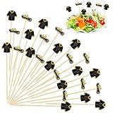 SRIZIAN 100Pcs Graduation Cocktail Picks Food Sticks for Appetizers, 5.1inch Graduation Toothpicks Bamboo Cocktail Sticks for School Class of 2025 Graduation Party Decoration