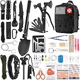 Survival Kit and First Aid Kit, 142Pcs Professional Survival Gear and Equipment with Molle Pouch, for Men Dad Husband Who Likes Camping Outdoor Adventure (Black)