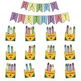 JarThenaAMCS Back to School Classroom Happy Birthday Bulletin Boards Set with Glue Points Colorful Crayon Cut-Outs Calender Chart Poster for Party Supplies Classroom Bedroom Wall Decorations, 55Pcs