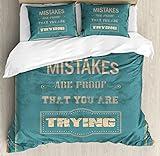Ambesonne Wording Duvet Cover Set, Vintage Poster Design with Inspirational Wise Words and Distressed Look, Decorative 3 Piece Bedding Set with 2 Pillow Shams, Queen Size, Sand Brown Teal