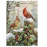 Wamika Spring House Flags 28 x 40 Double Sided, Cardinal Red Bird Holly Berry Branches Snow Welcome Winter Holiday Yard Outdoor Garden Flag Banner for Party Home Christmas Decorations