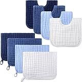 Tatuo 8 Pcs Baby Muslin Bibs & Burp Cloths 6 Absorbent Layer 100% Cotton Unisex Baby Bibs for Drooling and Teething(Fresh Color)
