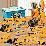 Magnetic Transform Engineering Car Assembled Toys with Storage Box, Transforming Robot Toy Construction Vehicle Toy Gift for Kids Age 3-5 4-8, Outdoor Toddler Activities Toys (35 Pcs)