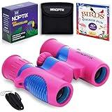 Binoculars for Kids, Girls or Boys Real Kids Binoculars in Vibrant Pink Blue - includes Sticker Book with 40 Bird Species - Kids Toys Small Binoculars, Toddler Binoculars