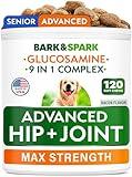 BARK&SPARK Senior Advanced Glucosamine Chondroitin for Dogs - Hip Joint Pain Relief Pills - Old Dog Joint Supplement Large & Small Breed - Hip Joint Chews Joint Health Care Vitamin Treats - 120Ct