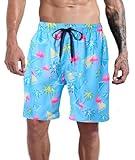Mens Disolving Swimsuit Trunks Mens Bathing Suits Summer Holiday Beach Swim Trunks Party Blue Hawaiian Flamingos Palm Tree Board Shorts