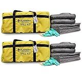 Set of 2 Flashdry Portable Complete Spill Kits with Yellow Duffle, Bag Tag, 15 Spill Absorbent Pads, 2 3"x4' Sorbent Socks, Disposal Bags, Nitrile Gloves