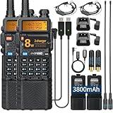 BAOFENG Radio UV-5R 8W Ham Radio Long Range UV5R Dual Band Handheld High Power 3800mAh Rechargeable Walkie Talkies Handheld Two Way Radio with Programming Cable and Earpiece For Survival Gear,2Pack