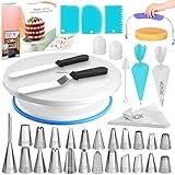 RFAQK 64 PCs Cake Decorating Kit for Beginners Includes Video Course, Booklet + Baking Supplies Gift - Cake Stand, Leveler, 24 Numbered Piping Tips, Straight & Offset Spatula, & Scraper sets