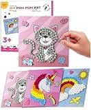 Little Jupiter DIY Pom Pom Art - Makes 3 Art Pieces -Boy & Girl Crafts for Kids Age 3-5 - Toddler Crafts Ages 3-5 - Pom Pom Arts and Crafts - Art Projects for Kids 3-5 - (Set 2-Unicorn, Rainbow, Cat)