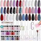 Beetles 27Pcs Dip Powder Nail Kit Starter, 20 Colors Modern Muse Collection Dipping Powder Set Nude Pink Blue Glitter for Nail Art Manicure with Base Top Coat Activator Brush Saver Gift Box