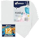 Artkey Canvases for Painting 8x10 Inch 12-Pack, 10 oz Primed 100% Cotton White Blank Canvas Boards for Painting, Art Supplies Paint Canvas Panels for Acrylic Oil Watercolor Tempera Paints