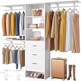 Girapow Closet System with Wooden Drawers, 8 FT Closet Organizers System with Adjustable Shelves & Hanging Rods, Wall-mounted Closet Organizer Storage System for Walk-in Closet, White