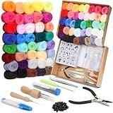 Mayboos Needle Felting Starter Kit,Wool Roving 40 Colors Set, Wool Felt Tools with Instruction Included for Felted Animal Needle Felting Supplies