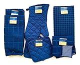 Home Collection 8 Piece Towel Set - 2 Towels - 2 Pot Holders -1 Oven Mitt -2 Scrubber Dish Cloths - 1 Dish Drying Matt (Navy Blue)