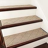 COSY HOMEER Edging Stair Treads Non-Slip Carpet Mat 28inX9in Indoor Stair Runners for Wooden Steps, Edging Stair Rugs for Kids and Dogs, 100% Polyester TPE Backing (7pc, Beige)