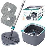 True & Tidy True Clean Mop and Bucket System, Includes Square Spin Mop, Dual Compartment Mop Bucket and 2 Thick Machine Washable Mop Pads (Spin Mop)