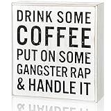 Blulu Coffee Signs Decor for Bar, Rustic Wood Box Sign, Coffee Lover Gift Funny Kitchen Desk Decoration for Farmhouse Office Home Bar Wall(Chic Color)