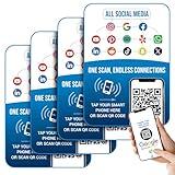 Multi-Link Review Hub for Social Media Cards - Four (4) Pack - QR Code & NFC Tag | Boost Business Reviews & Customer Engagement | Access Multiple Review Sites, Social Media or Custom Links