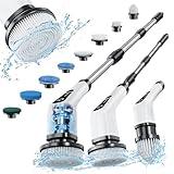 Leebein Electric Spin Scrubber, Cordless Cleaning Brush with 8 Replaceable Brush Heads, Tub and Floor Tile Power Scrubber Dual Speed with Adjustable & Detachable Handle for Bathroom Cleaning