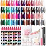 AZUREBEAUTY 170Pcs Dip Powder Starter Kit, 36 Spring Summer Blue Yellow Pink Neon Color Dipping Powder With Essential Liquid Set for French Nail Art Manicure Salon DIY Home