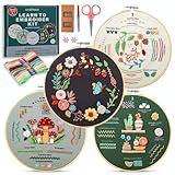 Craftwiz 4-Piece Starter Embroidery Kit for Beginners with Simple Patterns, Learn to Embroider 31 Stitches with Hand Embroidery Kit