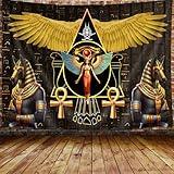 VEIGIKE Ancient Egyptian Tapestry, Egypt Pyramids History Black and Gold Tapestry Wall Hanging for Bedroom, Vintage Tapestries Poster Blanket College Dorm Home Decor (60X40)