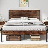 Fluest Queen Bed Frame with Headboard and Footboard, with Under Bed Storage, All-Metal Support System, No Box Spring Needed, Easy Assembly,Rustic Brown