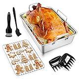 Roasting Pan with Rack for Turkey Chicken (7 Pcs), Joyfair Stainless Steel Roaster Pan Set, Deep Rectangular Lasagna Bakeware & Cooling Flat Rack/V-rack, Heavy Duty & Dishwasher Safe (Small)