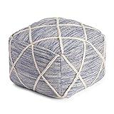 Anji Mountain 100% Handmade & Handcrafted Comfortable Home Décor Pouf Ottoman Footrest for Living Room, Bedroom, Nursery, Kidsroom, Patio Furniture - (22" x 22" x 16"- Ivory,Blue)