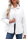 Dokotoo Plus Size Fall Jackets for Women White Winter Quilted Jackets Light Warm Long Sleeve Button Down Puffer Jacket Womens Padded Outerwear Coats X-Large