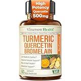 Quercetin with Bromelain Turmeric Curcumin Supplement – Allergy Relief, Joint & Immune Support – Organic Turmeric Supplement with Black Pepper (Bioperine) – 60 Quercetin 500mg Capsules