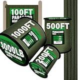 1000Ib Paracord Rope - 100ft / 200ft / 500ft / 1000ft 4mm,12 Strand Parachute Spool Cord,para Cord Lanyard for Camping,Hammock,Clothsline,Hiking,Fishing,Survival braceletand Survival - ArmyGreen 100FT