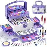 PERRYHOME Kids Makeup Set for Girl 56 Pcs Washable Real Cosmetic, Non-Toxic Frozen Toys Toddler Makeup Kit, Frozen Princess Dress up Game Christmas & Birthday Girl Gift for 3-12(Frozen Purple)