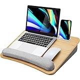 HUANUO Lap Laptop Desk - Portable Lap Desk with Pillow Cushion, Fits up to 15.6 inch Laptop, with Anti-Slip Strip & Storage Function for Home Office Students Use as Computer Laptop Stand - Light Wood