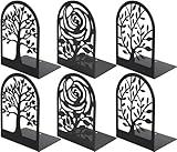 MaxGear Decorative Book Ends, Heavy Duty Bookends for Shelves, Metal Bookends for Heavy Books, Book Shelf Holder Office Bookends Black 3pair, Books Supports, Non-Skid Book Stoppers 6.89x4.89x3.54 inch