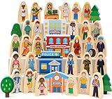 Atoylink 36Pcs Wooden Community Helpers Pretend Play Toys for Kids 3 4 5 6 Year Old, Little People Figures Wooden Blocks Occupations Dress up Toddlers Preschool Learning Toys Boys Girls Birthday Gifts