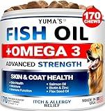 Omega 3 Fish Oil for Dogs - 170 Chews - Skin and Coat Supplement - Omega 3 for Dogs - Dry & Itchy Skin Relief Treatment - Allergy Support Dog Anti Shedding Treats - Salmon - EPA & DHA - Chicken Flavor