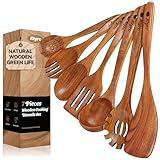 KLYRO Kitchen Utensils Set, 7 Piece Premium Cooking Utensils Set, Durable Non-Stick Wooden Spoons for Cooking, Kitchen Essentials for New Home