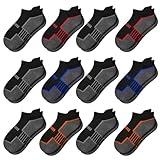 Comfoex 12 Pairs Boys Socks - Ankle Low Cut Athletic Half Cushioned Short Socks For Kids 4-6, 6-8, 8-10 Years Old
