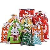 Drawstrings Christmas Gift Bags Assorted Sizes, 34Pcs Holiday Gift Bag Bulk Christmas Bags For Gifts, Reusable Plastic Xmas Presents Wrapping Bags Favor Goody Bags Jumbo/Extra Large/Medium/Small Size