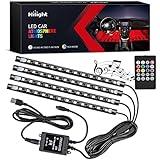 Nilight 48 LEDs DC 5V Multicolor Music Car Strip Light Under Dash Lighting Kit with Sound Active Function and Wireless Remote Control, 2 Years Warranty, 4PCS USB Interior Lights