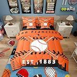 Erosebridal 7 Pcs Comforter Set Queen Size,Baseball Bed in a Bag with Flat Sheet and Fitted Sheet for Kids and Adults,Sports Fan Bedding Set with Pillowcases and Cushion Cases(San Francisco)
