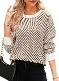 Dokotoo Sweaters for Women Trendy Crew Neck Striped Color Block Casual Loose Fall Outfits Knitted Tops Cute Wool Long Length Ladies Holiday Pullover Sweater Coffee Medium