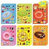 24 Sheets Dount Stickers for Kids, Make-a-face Stickers, Make Your Own Dessert Stickers Mix and Match Sweets Treats Fruit, Donut Themed Birthday Decoration DIY Art Crafts Donut Party Favors Supplies