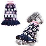 KYEESE Dog Sweater Fall Winter Dog Clothes Warm Dog Coats Pullover for Girl Dog Sweater Dress with Leash Hole Turtleneck Dog Sweater with Classic Snowflake Pattern for Small Dogs, Girl Navyblue, Small