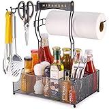 Condiment, Utensil Grill Caddy with Paper Towel Holder with Bonus Grill Mat; Multi-Compartment for Spices, Sauce, Plates, Flatware; Picnic, RV & BBQ Caddy; Grilling, Camping and Tailgate Essential