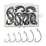 Afmivs Worm Hooks for Bass Fishing Hooks, 110pcs Bass Hooks Fishing, 6 Sizes Fishing Hooks Freshwater, Eagle Claw Hooks #1 1/0 2/0 3/0 4/0 5/0 Black High Carbon Steel with Portable Plastic Box
